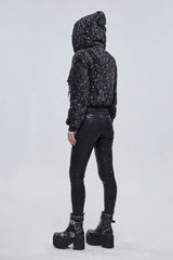 Black/White Two Tone Woolen Grain Fleece Metal Five Pointed Star Zipper Women's Punk Coat - Product - 5