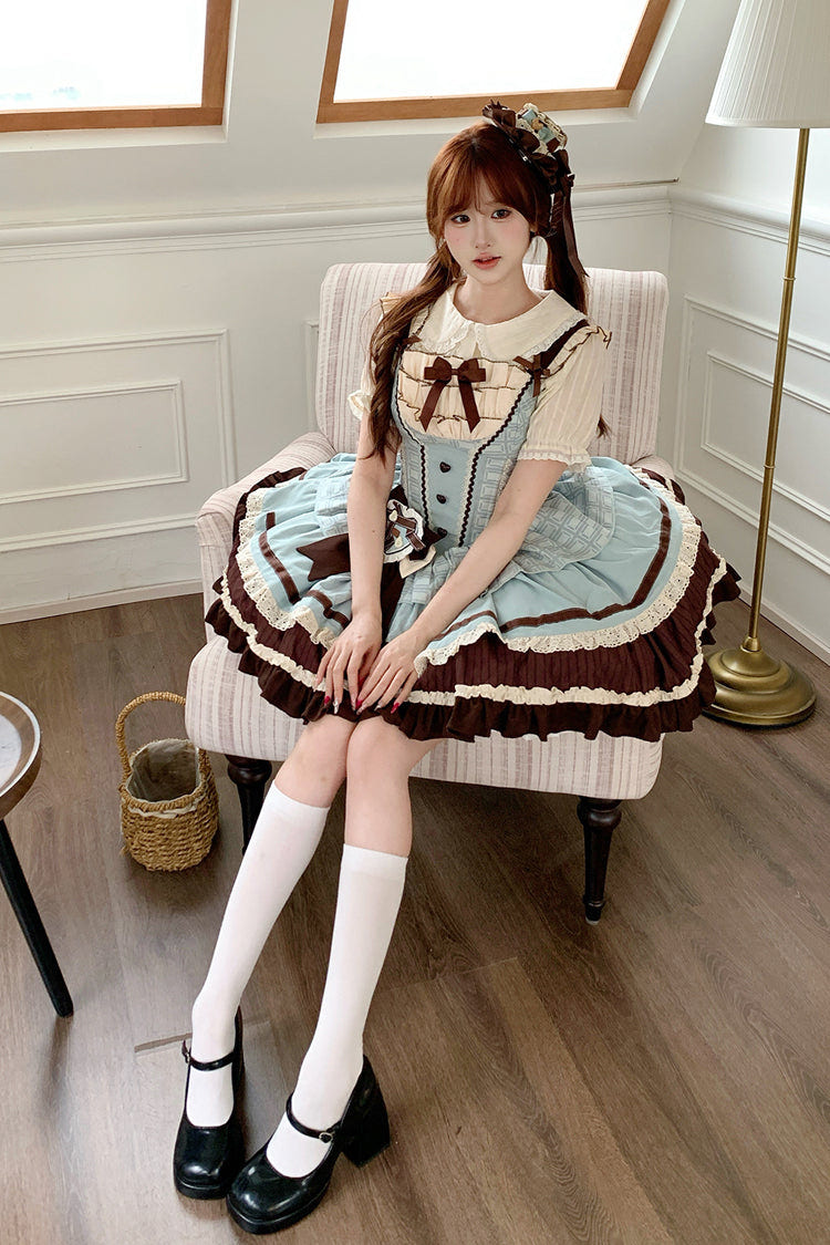 Green/Brown [Mint Chocolate] Sleeveless Triple-Layered Ruffle Bowknot Sweet Lolita Jsk Dress - Product - 8