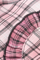 Pink Rock Heart Plaid Double-Layered Ruffled Women's Lolita Mini Skirt with Lace Hem - Product - 16