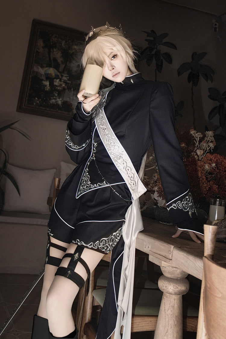 Black [Sword of Oath] Long Sleeves Embroidered Gothic Vintage Knight Prince Ouji Lolita Set - Product - 6
