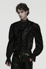Black V Collar Sleeveless Lace-Up Buckle Straps Men's Gothic Vest - Product - 3
