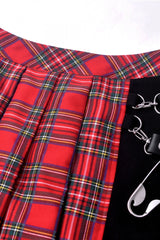 Red Irregular Plaid Pleated Women's Punk Hem Skirt - Product - 14