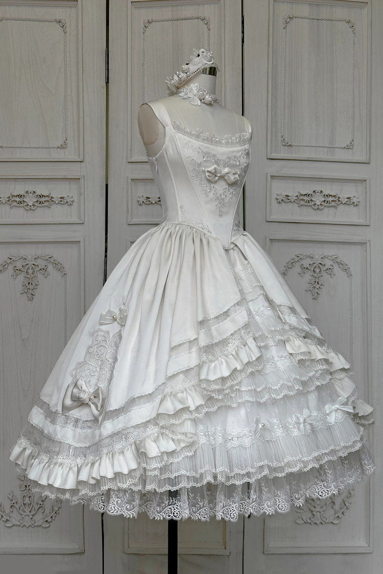 White [Promise of the Rose] Multi-Layered Ruffled Hanayome Open-Front Bow Sweet Gorgeous Lolita Jsk Dress Set - Product - 8