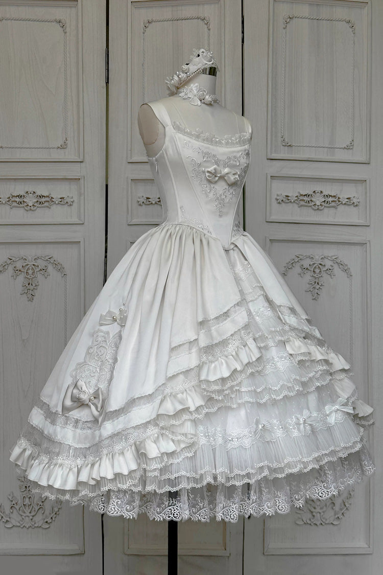 White [Promise of the Rose] Multi-Layered Ruffled Hanayome Open-Front Bow Sweet Gorgeous Lolita Jsk Dress Set - Product - 8