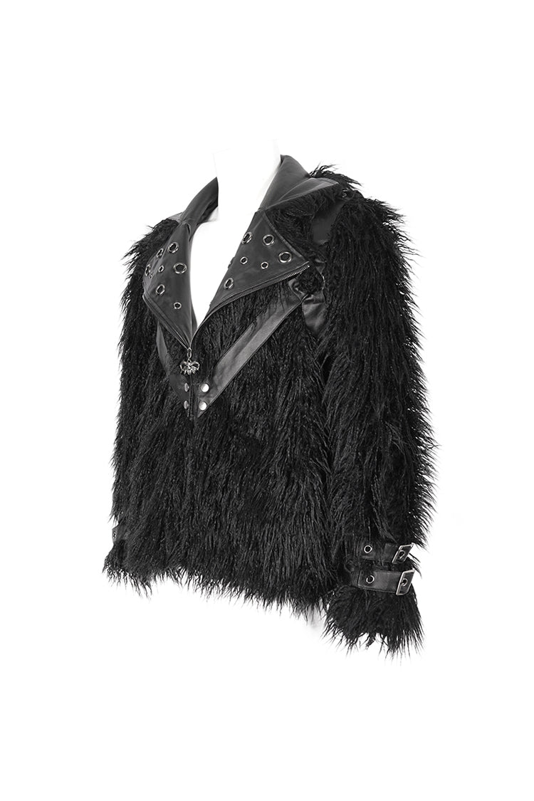 Black Lapel Collar Collar Faux Fur Men's Punk Jacket - Product - 8