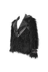 Black Lapel Collar Collar Faux Fur Men's Punk Jacket - Product - 8