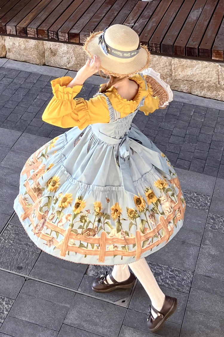 Cat and Sunflower Print Bowknot Sweet Lolita Jsk Dress 2 Colors - Product - 7