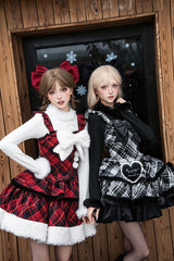 [Letters & Poems · Snowy Night Serenade] Triple-Layered Print Ruffle Bowknot Sweet Lolita Jsk Dress Set 2 Colors - Product - 2