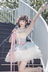 Blue/Pink Rose Peach Wine Sleeveless Multi-layer Ballet Style Sweet Lolita Jsk Dress - Product - 7