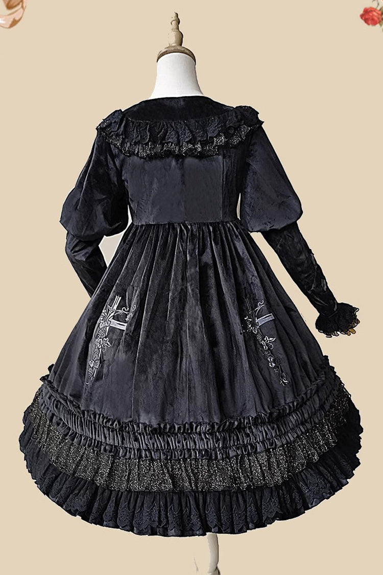 Holy Fruit Manor Embroidery Print Long Puff Sleeves Ruffle Gothic Lolita Dress 2 Colors - Product - 15