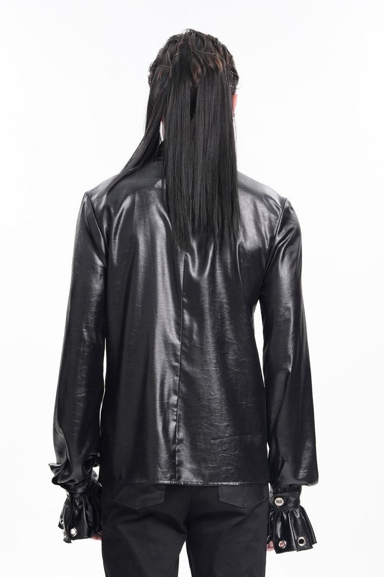 Black Long Sleeves Eyelets Buckle Men's Gothic Blouse - Product - 3