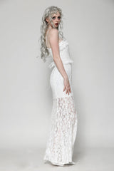 White Sleeveless Pleated Lace Women's Gothic Slip Dress Wedding Dress - Product - 5