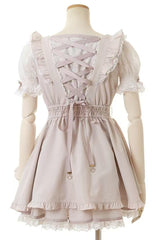 Sweet Jirai Kei Square Collar Short Sleeves Ruffle Bowknot Lace Japanese Dress Set 3 Colors - Product - 3