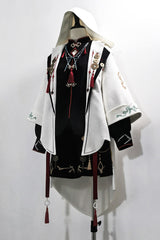 Black/White [Mountain Spirit] Long Sleeves Embroidered Hooded Classic Chinese Inspired Ouji Lolita Shorts Set - Product - 14