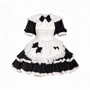 Lolita Style Ruffle Dress with Apron and Bow Accents