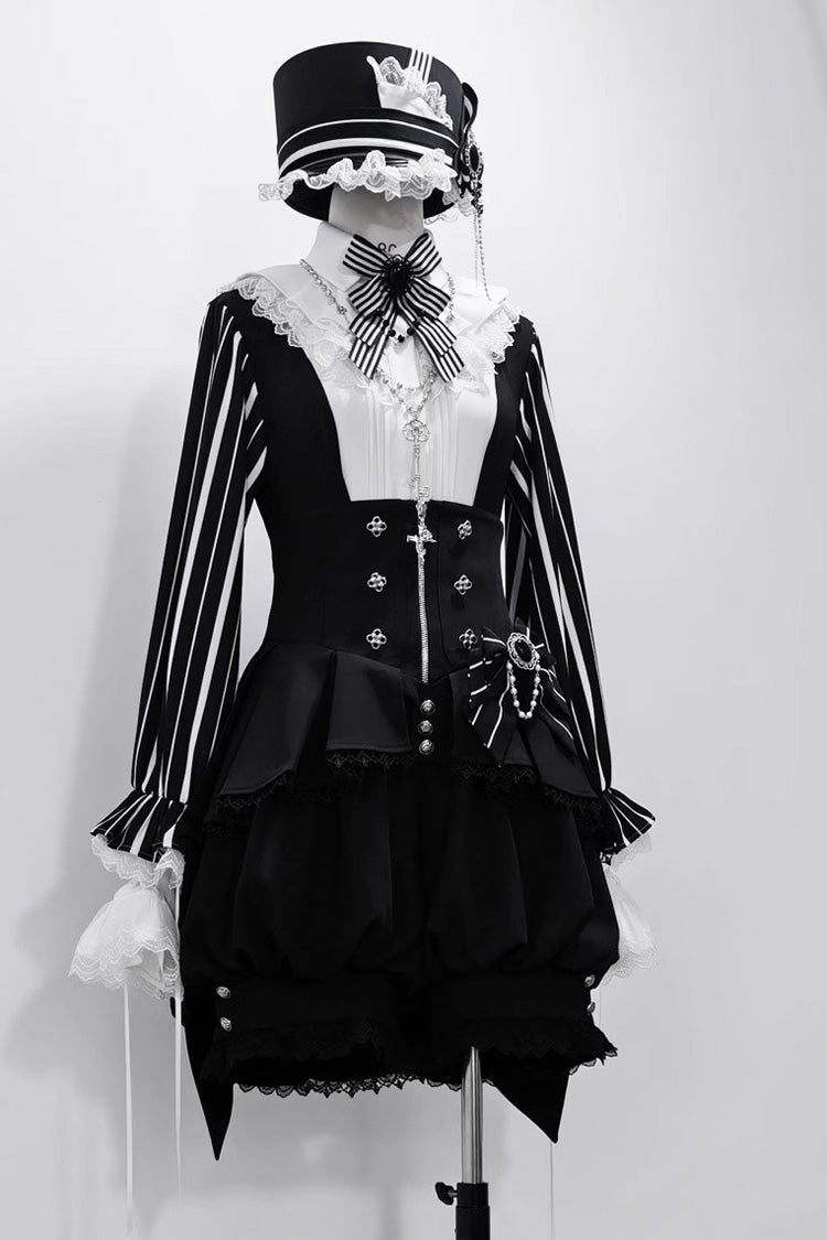 Black Wonderful Trick Stripe Print Lace Ouji Fashion Elegant Lolita Shorts - Product - 2