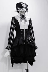 Black Wonderful Trick Stripe Print Lace Ouji Fashion Elegant Lolita Shorts - Product - 2