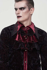 Black/Red Gothic Lace Stand Collar Ruffle Lantern Sleeves Velvet Crack Men's Shirt - Product - 6