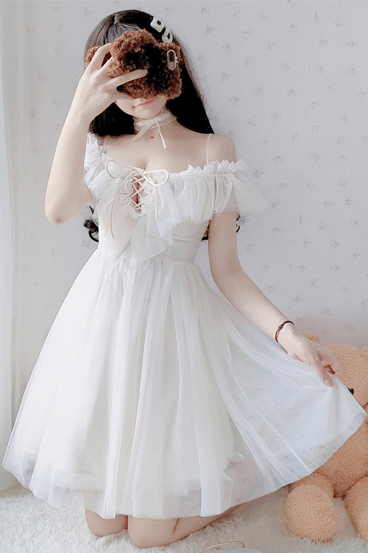 Witte boothals lief JSK strapless jurk (alleen jurk) detailweergave 4