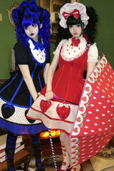 [Miss Peculiar Strawberry] Stand Collar Sleeveless Printed Bow Sweet Lolita Dress 2 Colors (Red, Blue/Black) - Product - 2