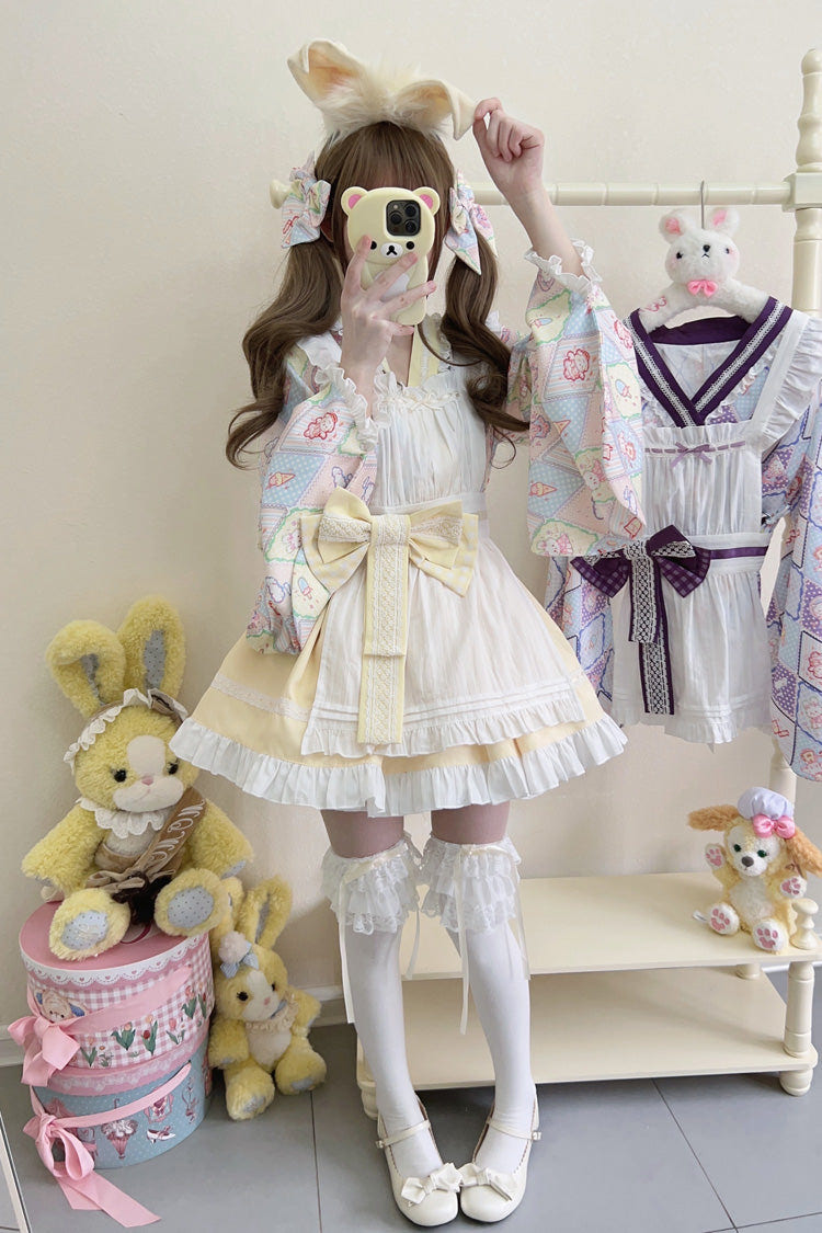[Showa Sweet Pet] Ruffle Bowknot Sweet Japanese Maid Lolita Dress 6 Colors - Product - 13