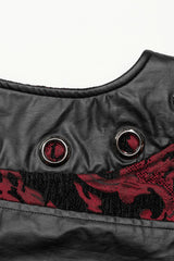 Black/Red Men's Stand Collar Jacquard Print Stitching Metal Ring Decoration Gothic Vest - Product - 6
