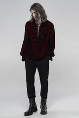 Black/Red Long Sleeves Ruffle Lace-Up Men's Gothic Blouse - Product - 4