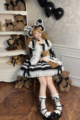 Black [Rabbit Sleeping Doll] Long Trumpet Sleeves Ruffle Bowknot Lace Sweet Lolita Dress - Product - 5