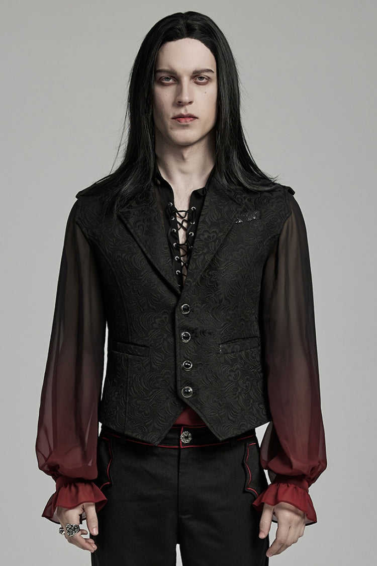Black Lapel Collar Jacquard Slim Men's Gothic Vest - Black - 1