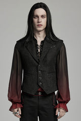 Black Lapel Collar Jacquard Slim Men's Gothic Vest - Black - 1
