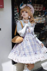 Pink/Purple [Endless Summer] High Waisted Printed Ruffled Bow Lace Sweet Princess Lolita Jsk Dress 2 Versions - Product - 6