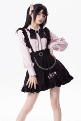 Black [Hatsune Miku] Ruffle Embroidery Lace-Up Jirai Kei Skirt - Black - 1