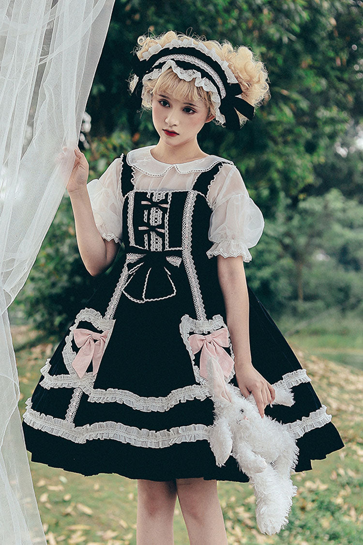 Black High Waist Love Bowknot Ruffled Princess Sweet Lolita JSK Dress - Product - 2
