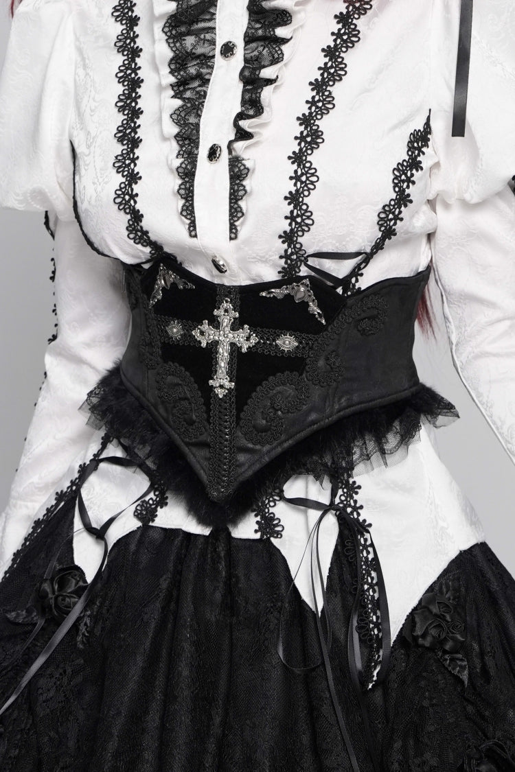 Black Lace Lace-Up Cross&Eyes Underbust Slim Women's Gothic Corset - Product - 5