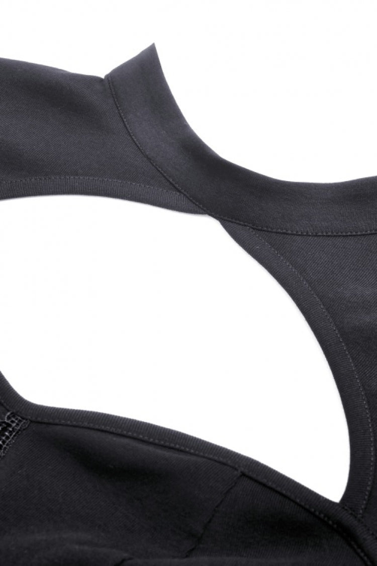Black Long Sleeves Cut-Out Spliced Mesh Zippered Strappy Eyelet Women's Punk Crop Top - Product - 13
