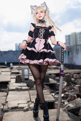 Black/Pink Sleeveless Multi-layer Ruffle Bowknot Sweet Hunt Lolita Jsk Dress - Product - 2