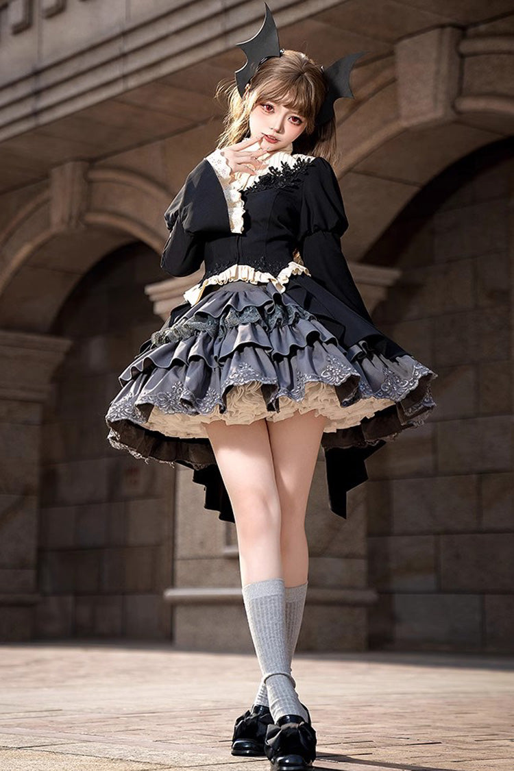 Black [Eternal Night Feast] Multi-Layered Ruffle Lace Gothic Princess Lolita Top and Skirt Set - Product - 9
