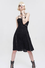 Black Punk Suspenders Slit Hem Wave Stretch Fabrics Women's Dress - Product - 4