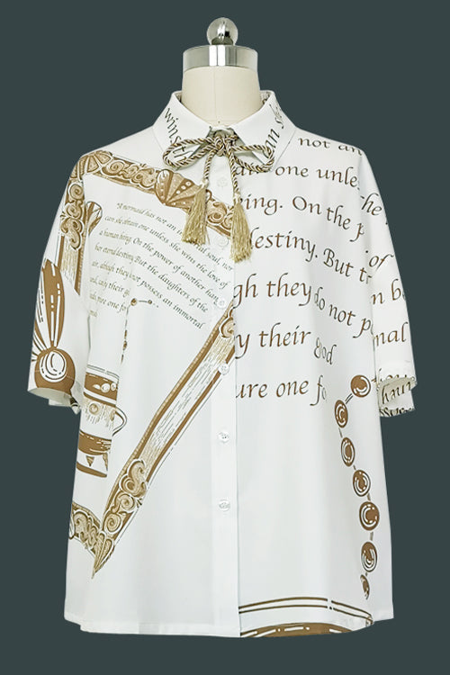 White Handsome Little Prince Print Loose Short Sleeves Ouji Lolita Blouse - White - 1
