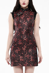 Jacquard Dragon Print Slim Women's Gothic Cheongsam Dress 2 Colors - Black/Red - 6