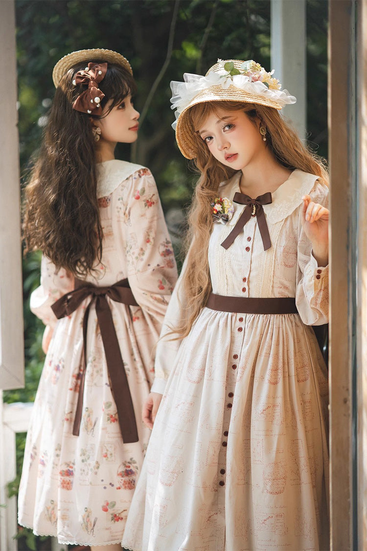 Forest Illustrated Book Long Lantern Sleeves Print Ruffle Sweet Lolita OP Dress 3 Colors - Product - 9