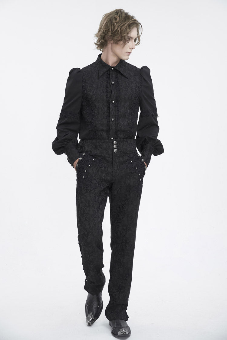 Black Jacquard Embroidery Men's Gothic Pants - Product - 5