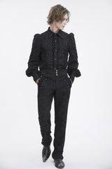Black Jacquard Embroidery Men's Gothic Pants - Product - 5
