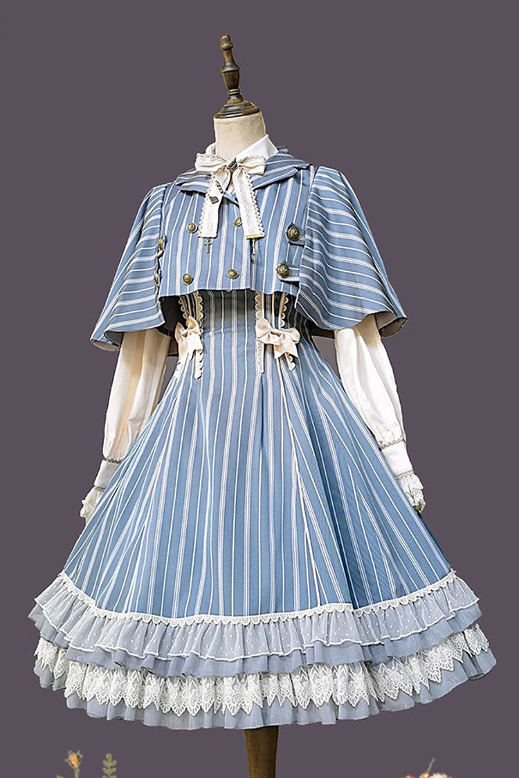 Blue Multi-layer Stripe Print Ruffle Sweet Lolita Jsk Dress - Product - 15