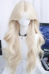 Walnut Blonde Long Wavy Sweet Lolita Wig with Curtain Bangs - Walnut-Blonde - 1