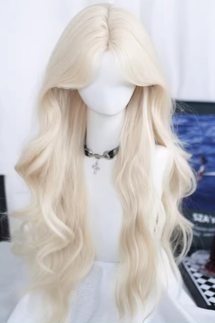 Walnut Blonde Long Wavy Sweet Lolita Wig with Curtain Bangs - Walnut-Blonde - 1