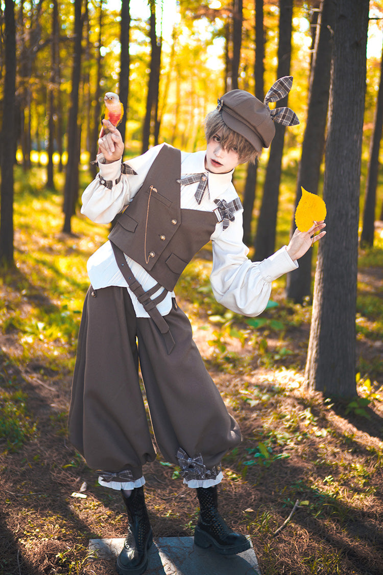 Coffee Brown Cute and Handsome Secret Morning Post Series Ouji Lolita Vest - Product - 6
