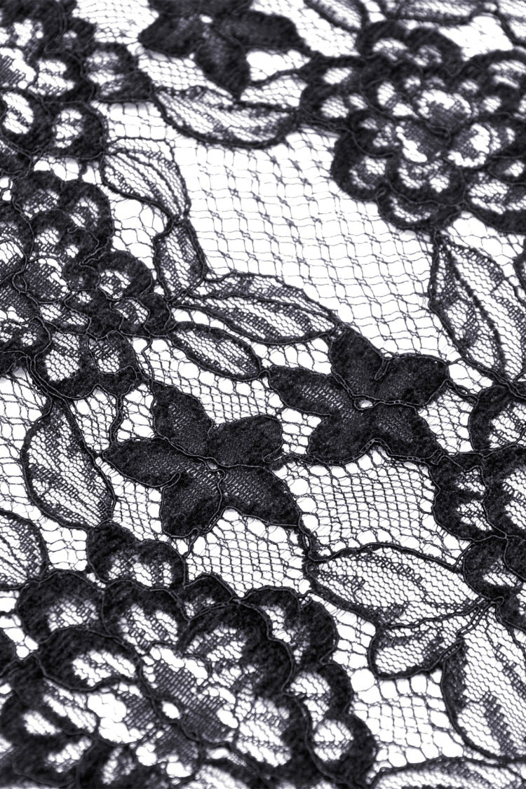 Black Off Shoulder Lace Long Trumpet Sleeves Floral Mesh Women's Gothic Cape - Product - 20