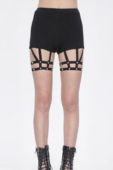 Black Spaghetti Straps Womens Steampunk Shorts - Black - 1
