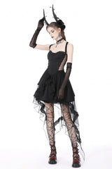 Black Sleeveless Lace-Up Layered Swallowtail Lace Women's Gothic Wedding Dress - Product - 9